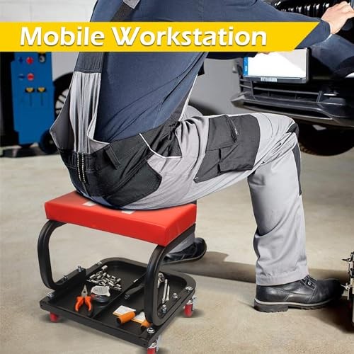 Mechanics Roller Seat, 250 LBS Capacity Padded Rolling Rolling Seat Creeper