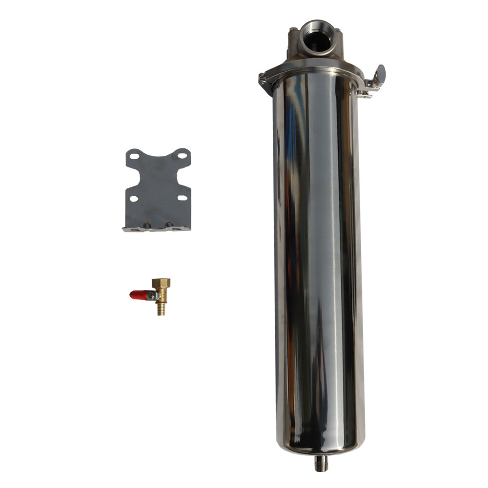 Stainless Steel Heavy-Duty Filter Housing with Bracket & Drain Valve 1.5"NPT
