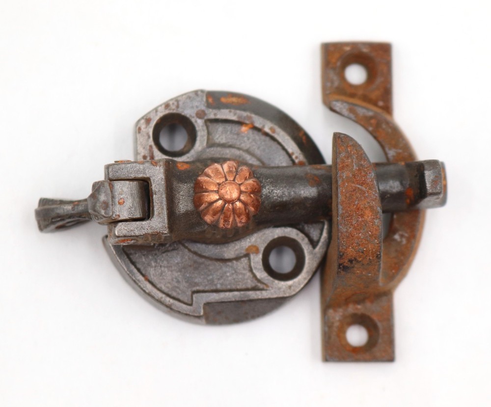 Antique Cast Iron Window Lock with Copper Plated Brass Button