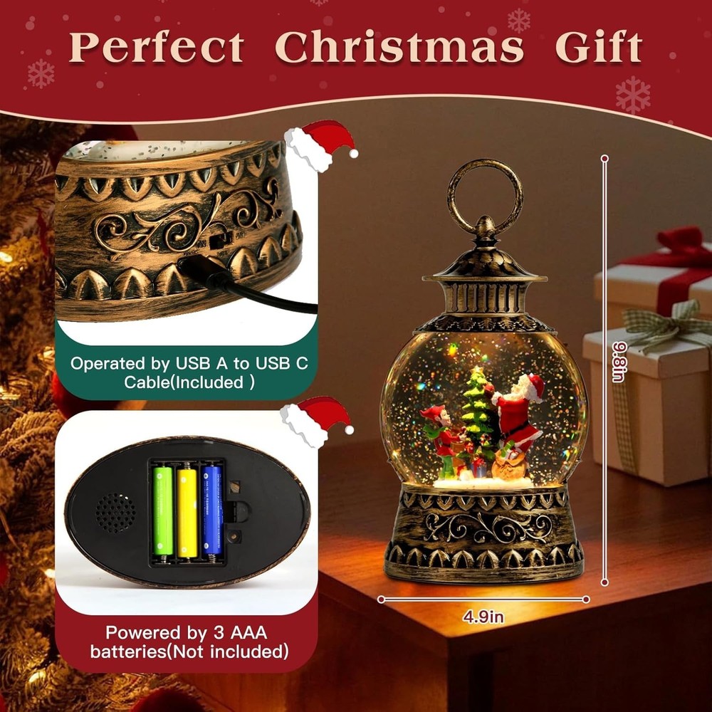 Vintage Santa Snow Globe Lantern - Musical & Timer Function for Festive Cheer