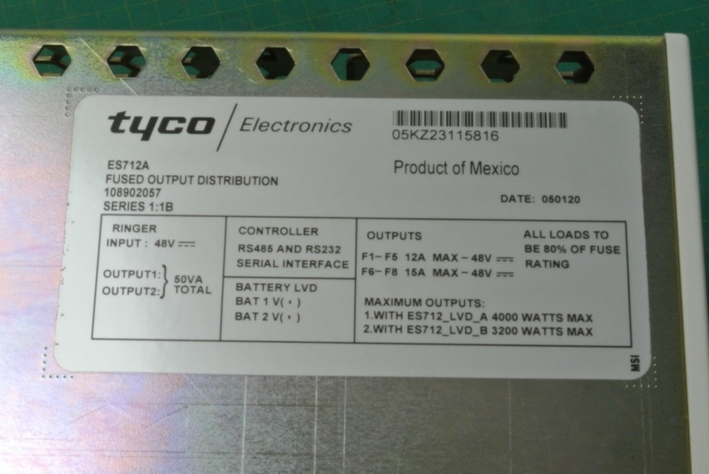 Tyco Electronics ES712A Series 1:1B Rectifier Distributor 108902057 controller
