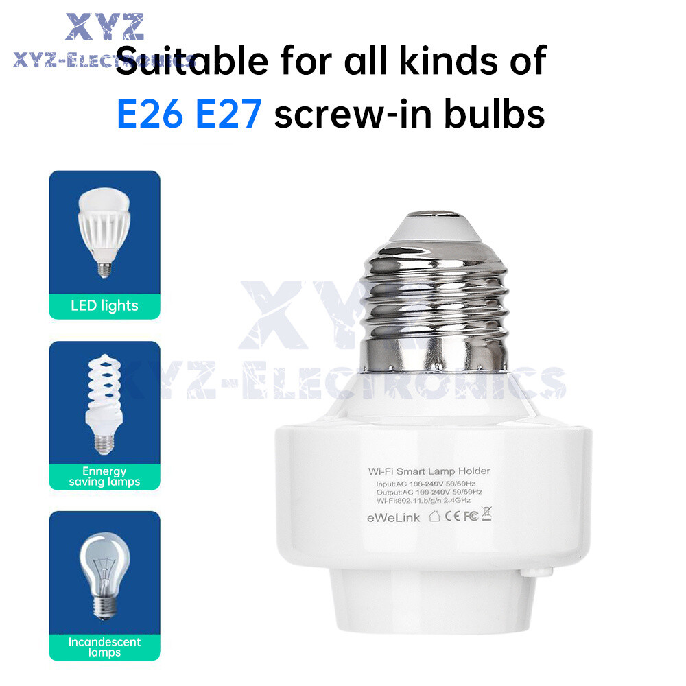 Smart WiFi Bulb Socket E26 E27 Light Bulb Adapter EWeLink Alexa Google Control