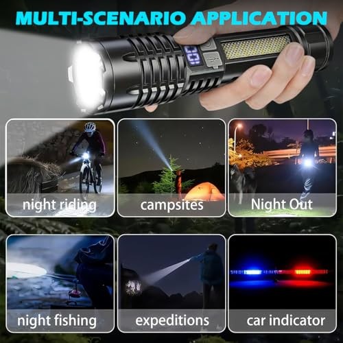 Rechargeable Flashlights 2 Pack with Side Light & Digital Power Display, Black