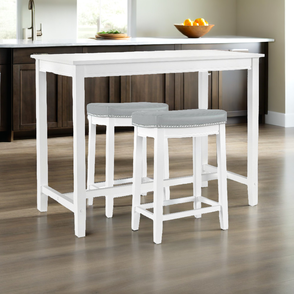 Pemberly Row 3-Piece Solid Wood Counter Height Dining Set White and Gray