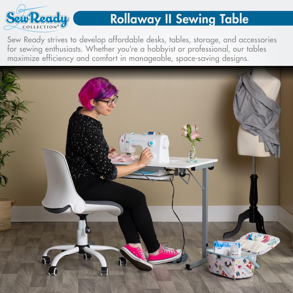Folding Sewing Table with Adjustable Shelf and Wheels for Easy Mobility