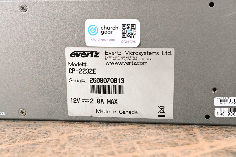 Evertz CP-2232E 2RU Advanced System Control Panel with 32 LCD Buttons CG01CPK