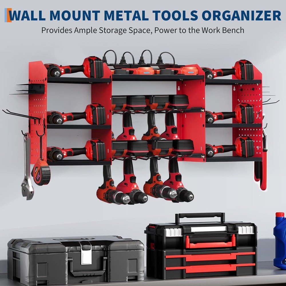8 Drill Power Tool Organizer Wall Mount Garage Storage Rack 3-Layer Drill Holder
