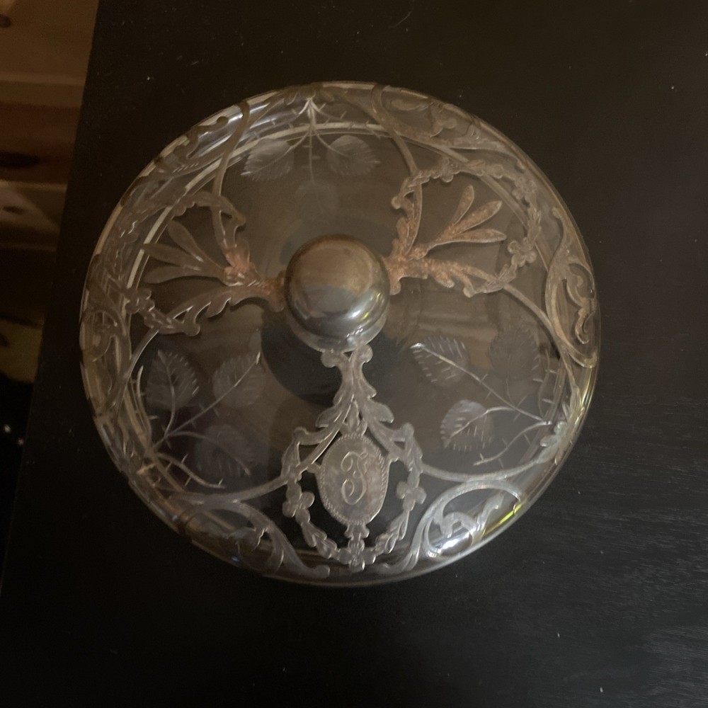 Etched Glass Compote With Silver Overlay Beautiful!