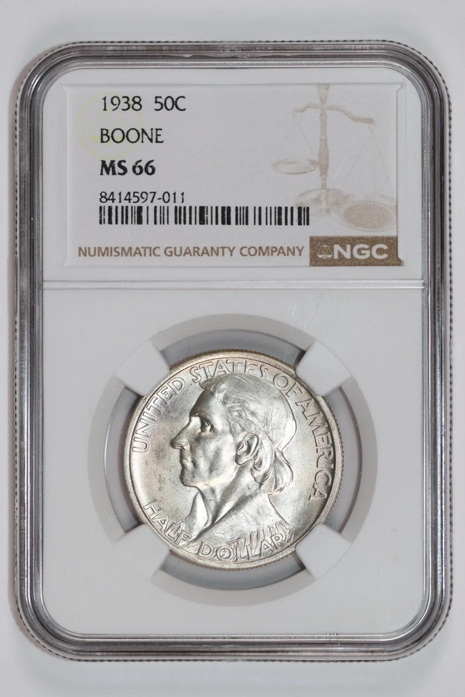 1938 BOONE COMMEMORATIVE HALF DOLLAR NGC MS66