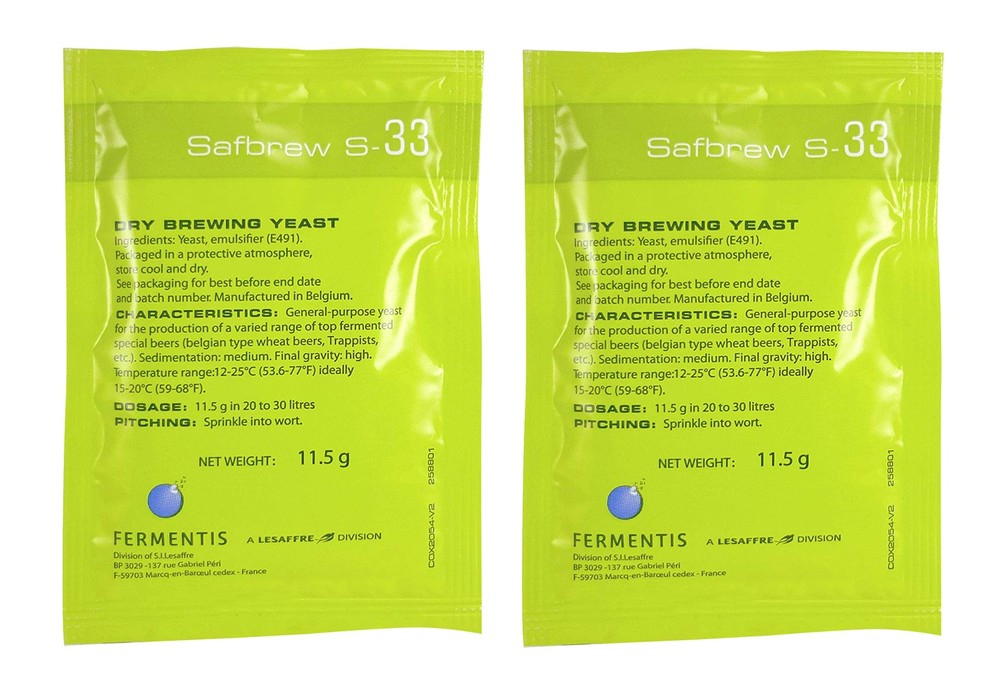 Safbrew S-33 Ale Yeast, 11.5g - 2-Pack