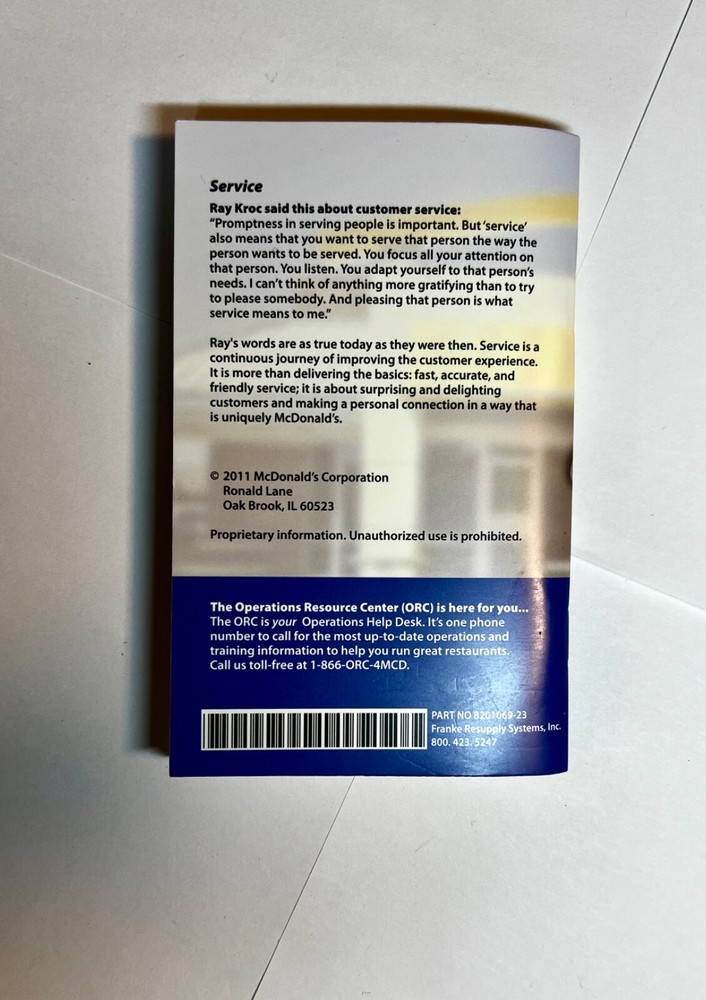 May 2011, McDonald's Pocket Quality Reference Guide, U.S.A. Edition, NOS