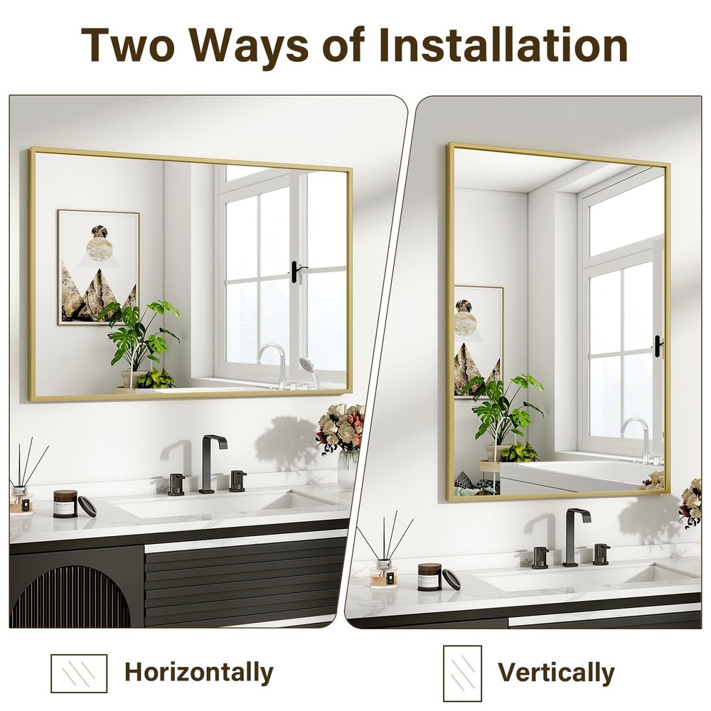 24"x36" Framed Bathroom Mirror for Wall Rectangle Mirror Aluminum Alloy Frame...