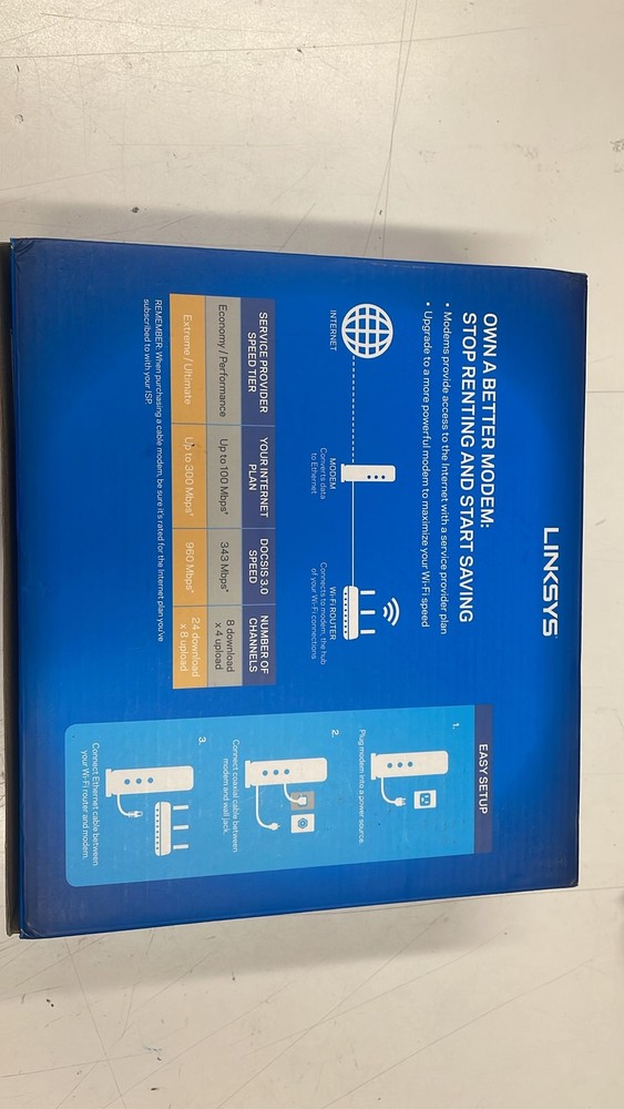 Linksys CM3024 Cable Modem DOCSIS 3.0 24x8 - Network cable missing