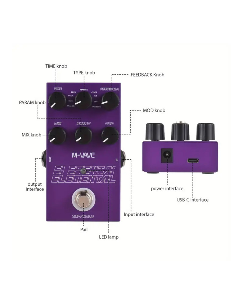 M-Vave Elemental Guitar Delay Effects Pedal / 9 Delay Effects