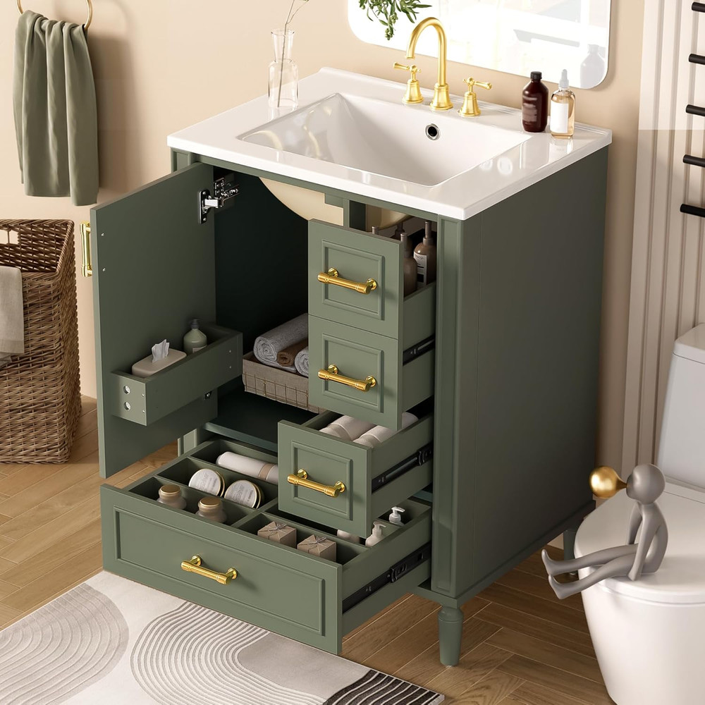 Bathroom Vanity with Sink, Modern 24-Inch Bathroom Vanity with Ceramic Sink, Sof