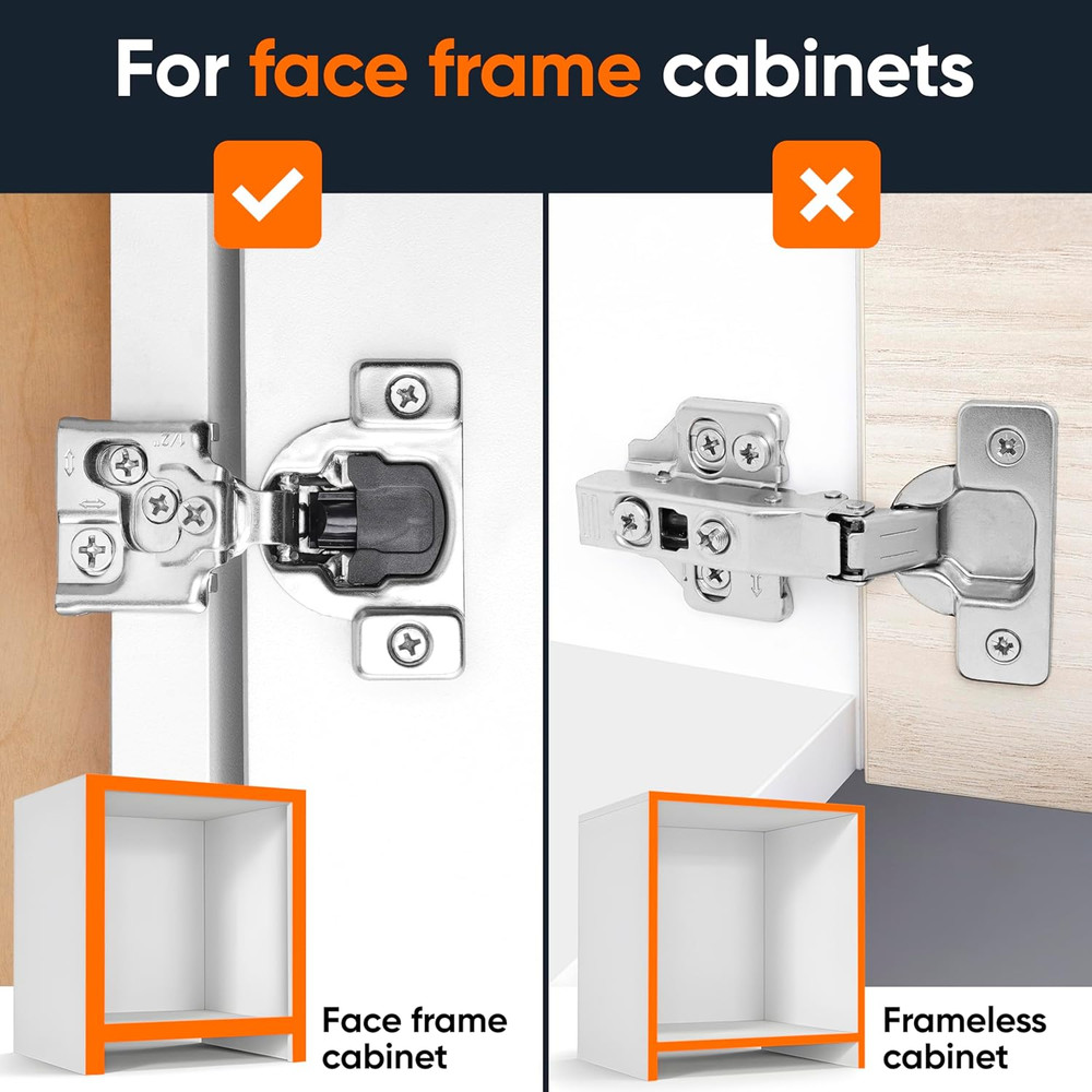 50 Pack Soft Close Cabinet Hinges - 1/2" Overlay, Adjustable Quiet Close