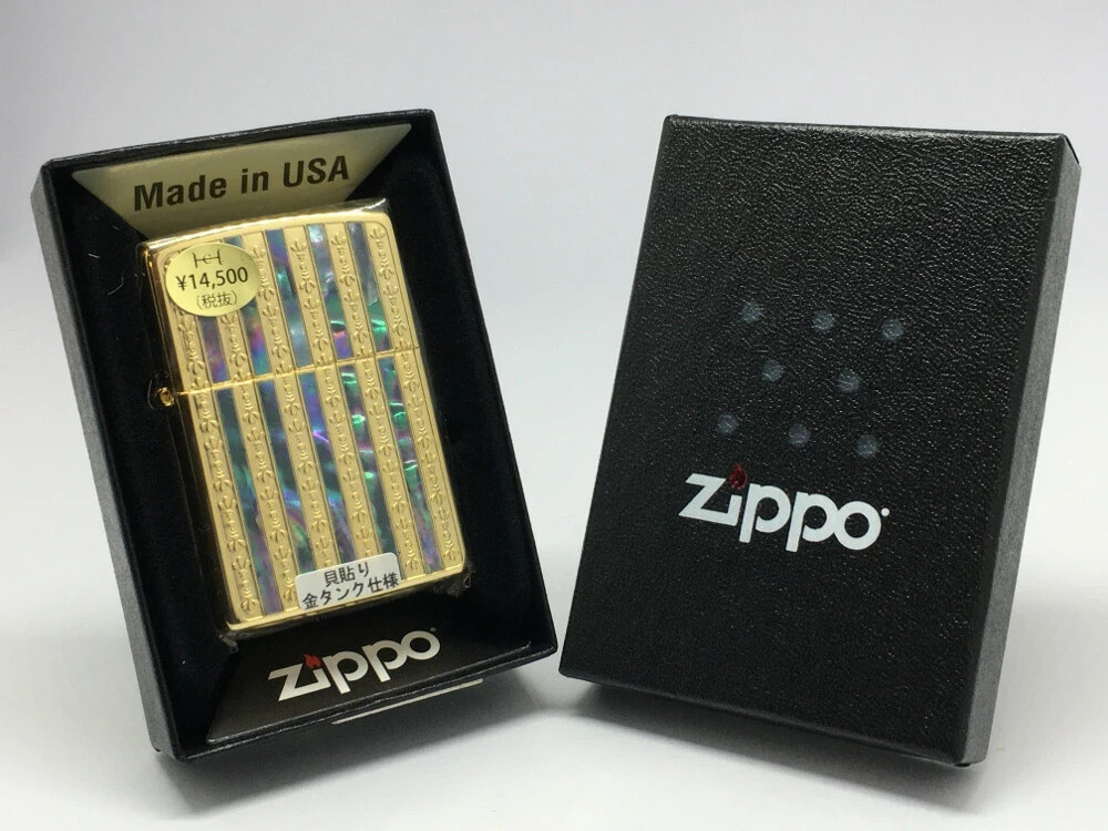 Zippo Shell Inlay Line Front Processing Gold Blue Regular Lighter Japan