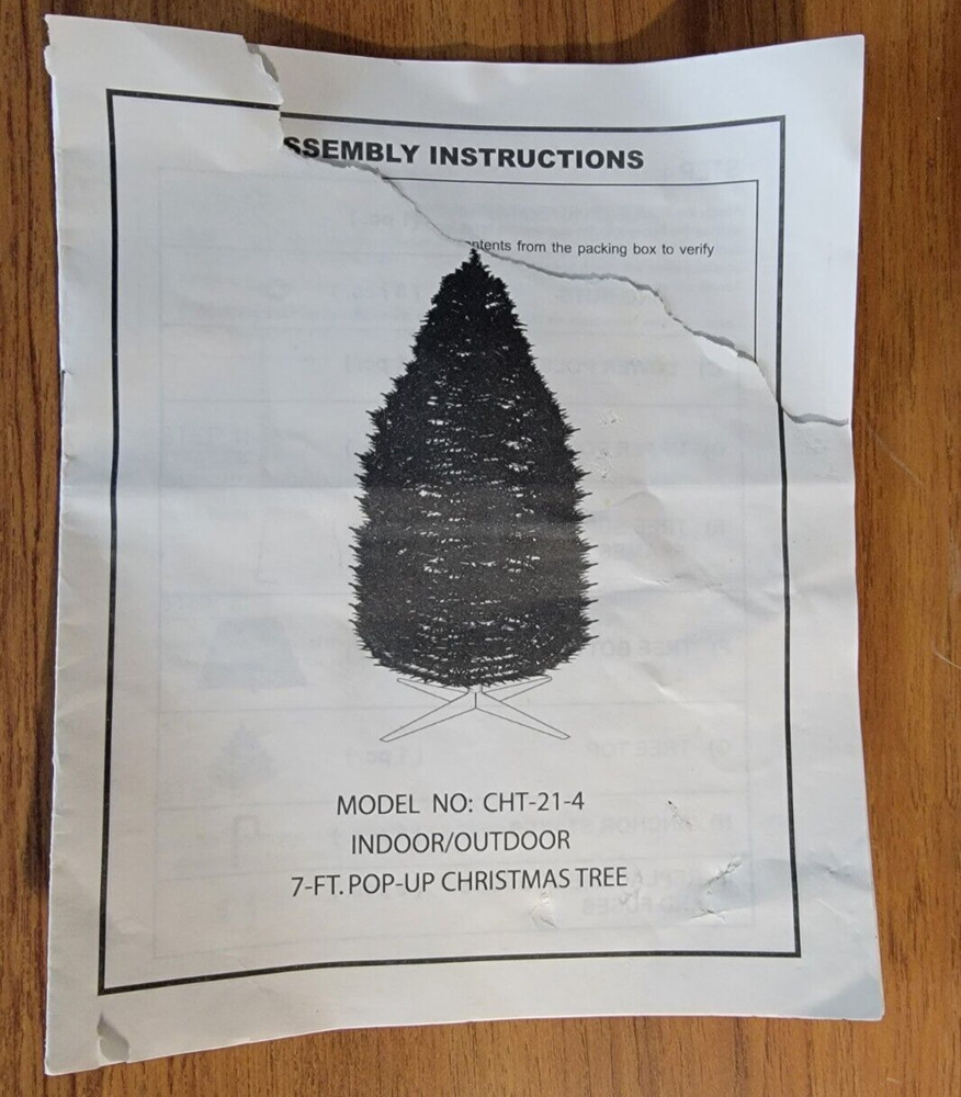 7ft. Pop up Christmas Tree CHT-21-4 Assembly Manual