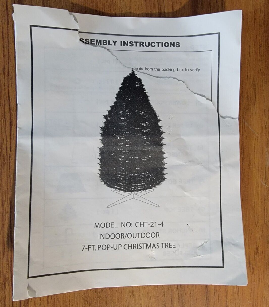 7ft. Pop up Christmas Tree CHT-21-4 Assembly Manual