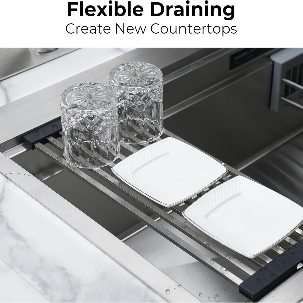 TECASA Over the Sink Drain Rack Roll Up Dish Drying Drainer Mat Multipurpose