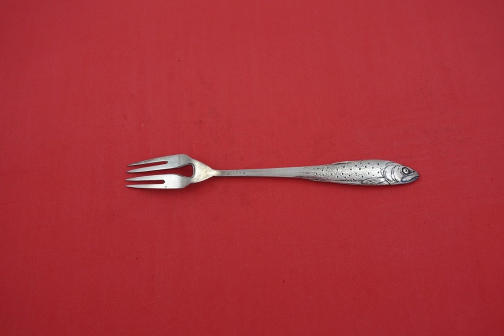 German Silverplate by Unknown Fish Fork w/ jugendstil fish handle 7 1/4"