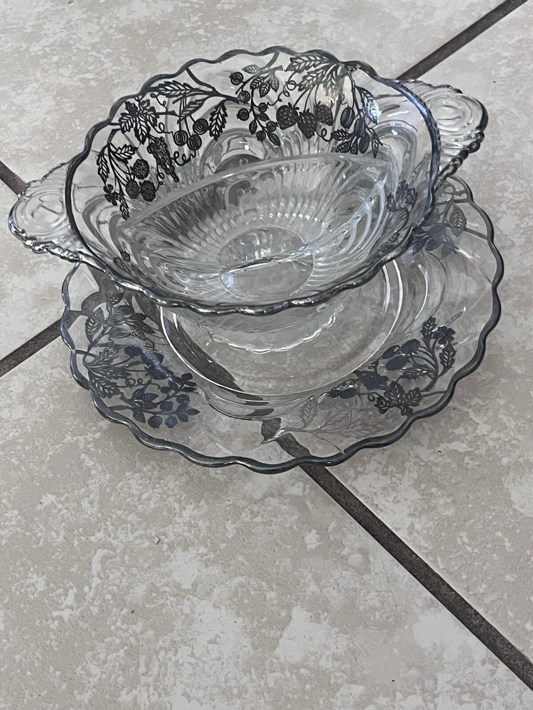 Cambridge Sterling Silver Overlay Dish With Under plate.