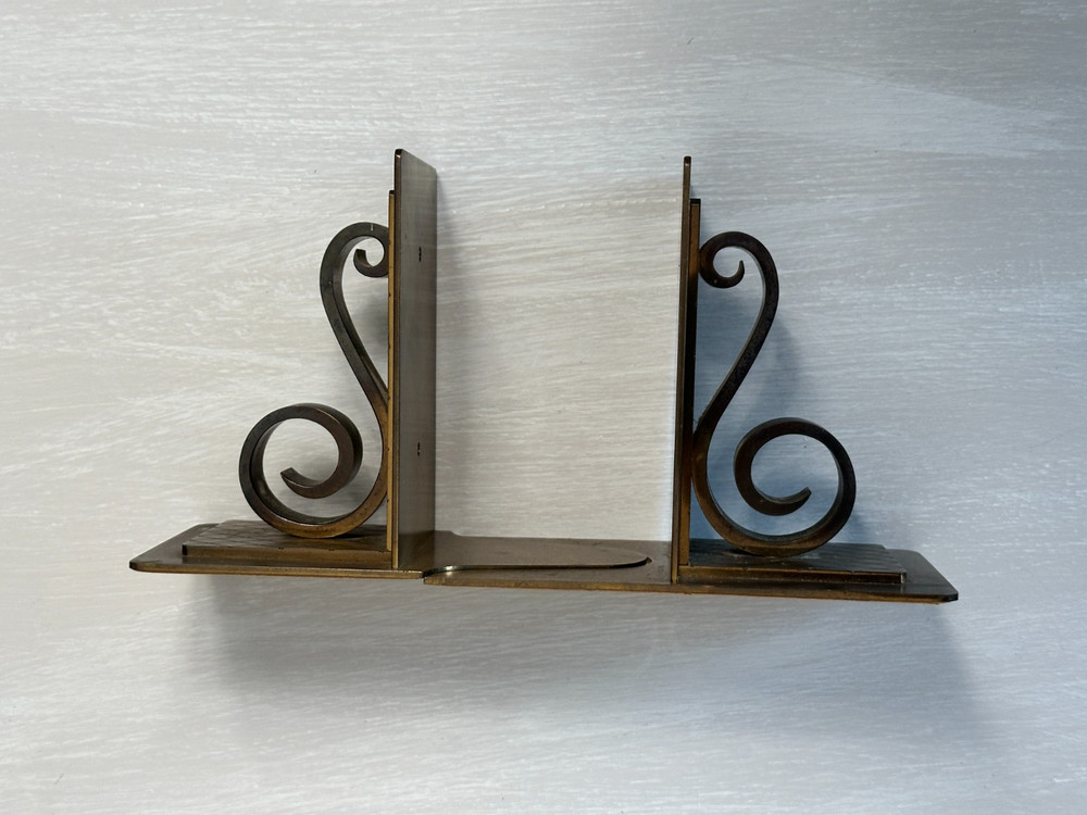 Vintage Bookends~Solid Brass Scroll~Antique~
