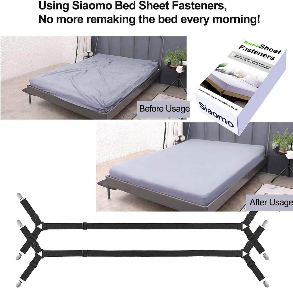 Luxury Adjustable Bed Sheet Holder Straps - Secure Fasteners 2Pcs Set Black