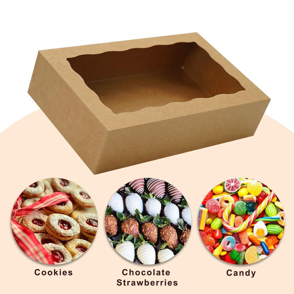 20pcs 8x5x2 Inch Cookie Boxes Bakery Boxes with window Chocolate Covered Stra...