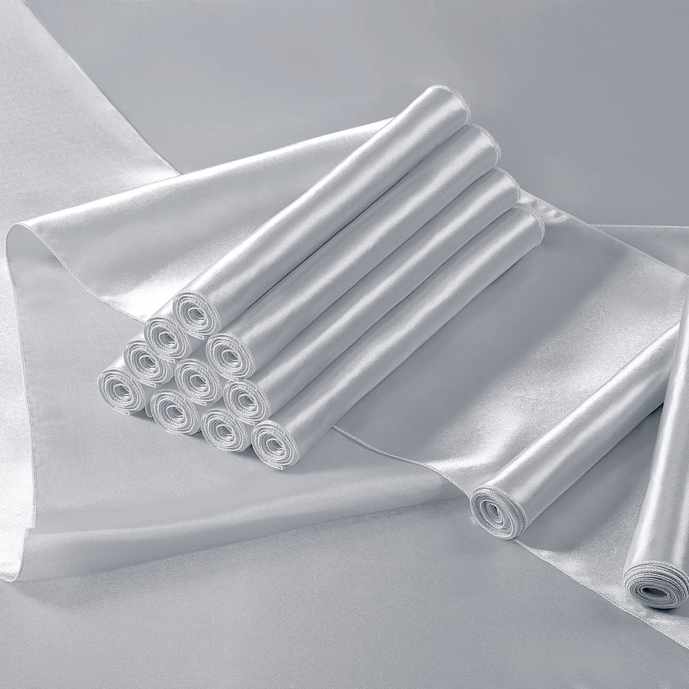 Satin Silver Table Runner 12x108 Inch Long Bright Smooth Wedding Decor 4 PCS