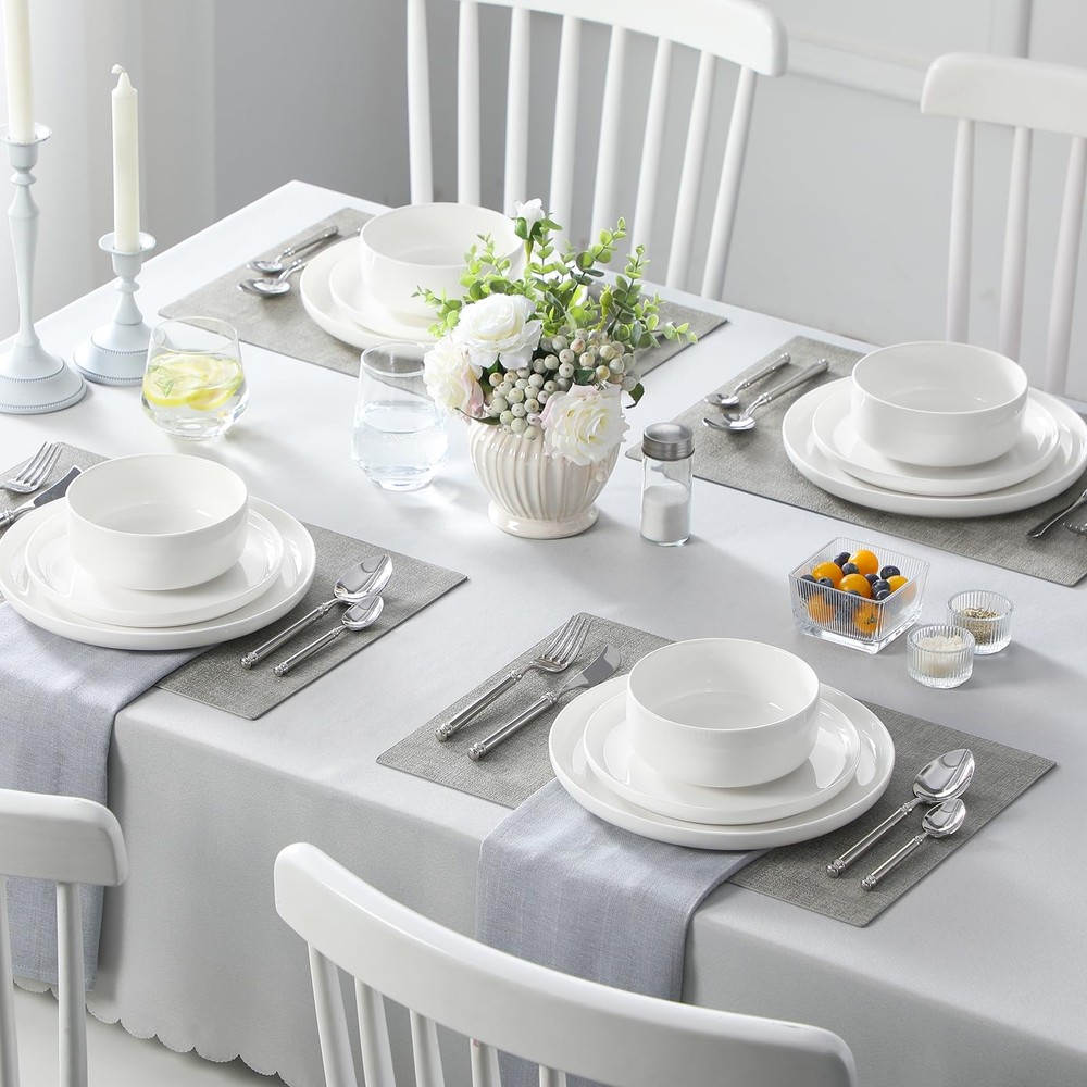 Plates and Bowls Sets, 12 Pieces Porcelain Dinnerware Sets Dishware Sets Chip...