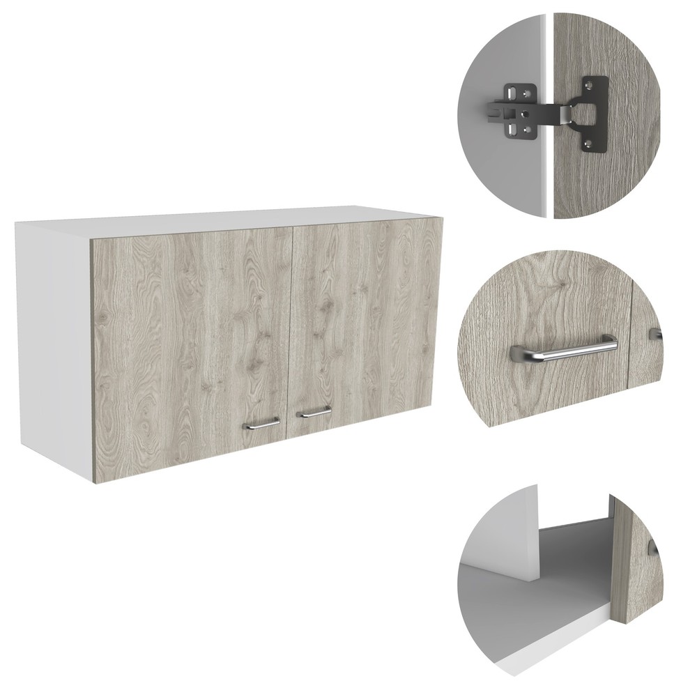 White and Light Grey 2-Door 2-Compartment Wall Cabinet