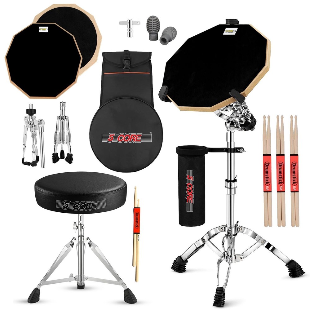 Drum Throne Stool + Practice Pad Combo Black