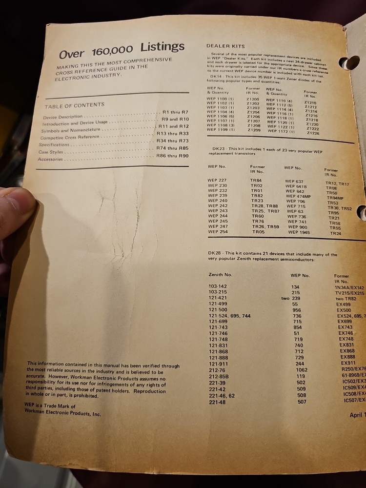 WEP Workman Semiconductor Catalog And Cross Reference 1980