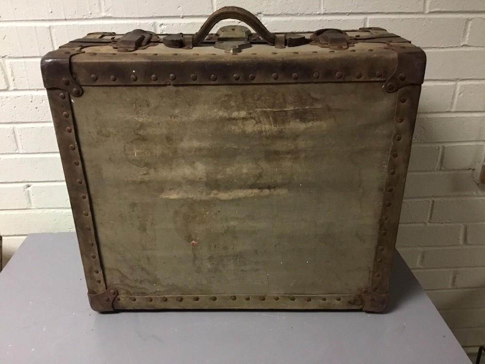 VTG NEVERBREAK TRUNK L. GOLDSMITH & SON PRIMITIVE STEAMPUNK SUITCASE TRUNK CASE