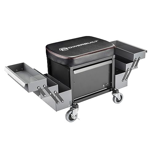 Rolling Seat with Roller Toolbox Garage Stool - Grey Expandable Tool Trays