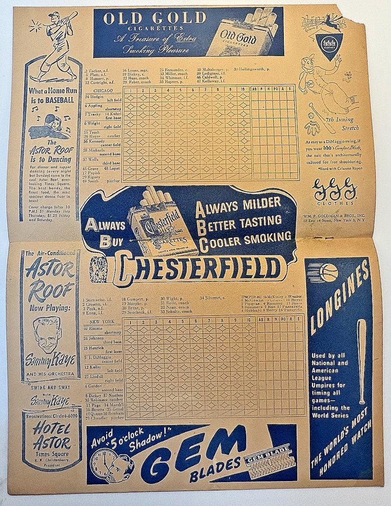 August 21, 1946 Yankees White Sox Doubleheader Program Scorecard Dimaggio 2-HR