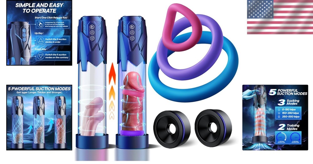 Automatic Penis Pump with Quick Release: 5 Modes & 3 Rings for Better Stamina