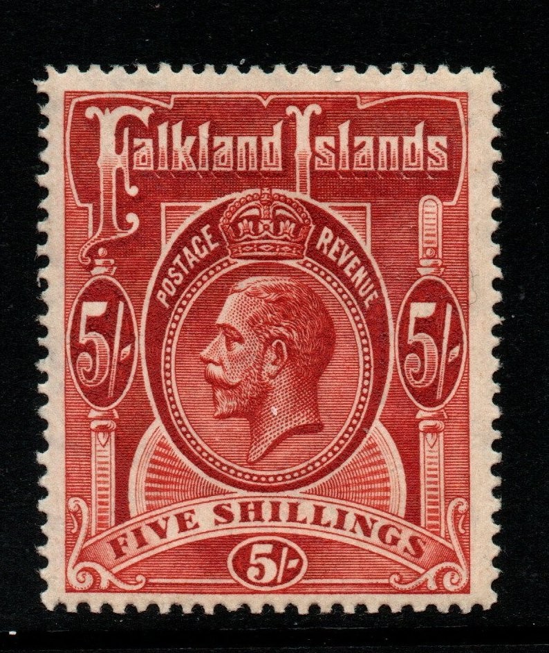 FALKLAND ISLANDS SG67 1912 5/= DEEP ROSE-RED MTD MINT