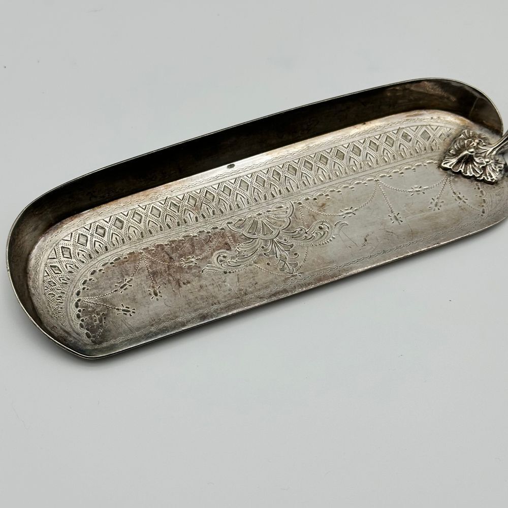 Antique Silver Plate Engraved Crumb Scraper Ivory Cream Handle