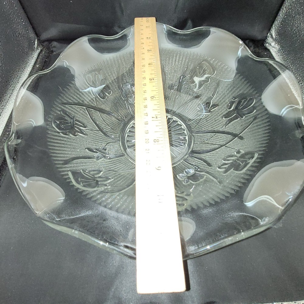 Bowl Console Jeannette Iris Herringbone Ruffled Edge Clear Glass