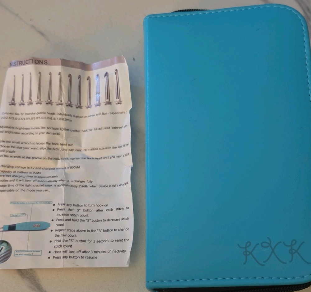 KXK Interchangeable Crochet Hook Set Electronic Handle 12 Sizes USB Blue Case