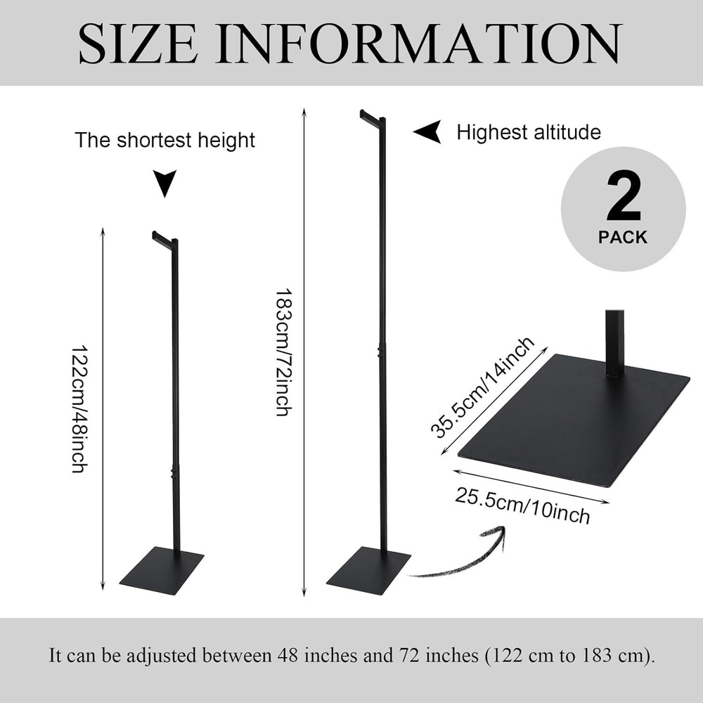Adjustable Cloth Display Stand Adjustable from 48" to 72" Garment Display Single