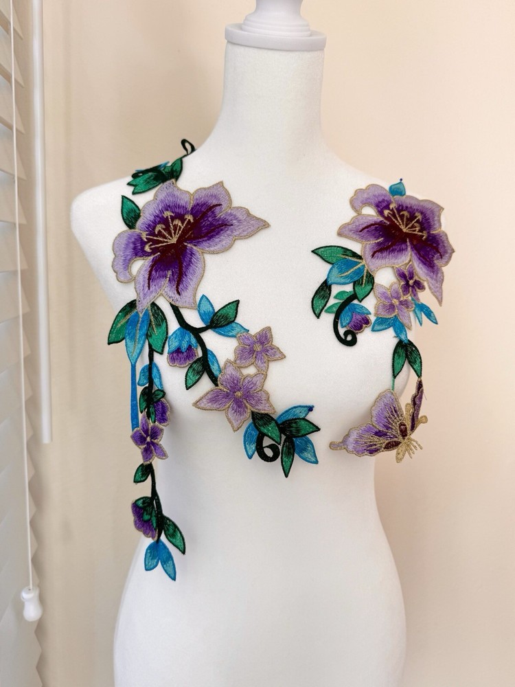 Purple And Blue Embroidered Applique (2 Pieces)