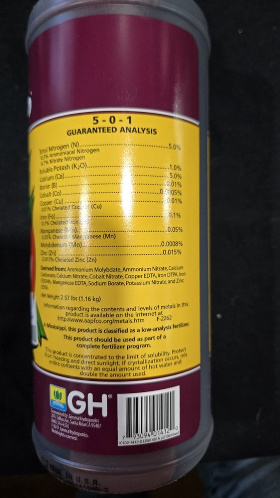 General Hydroponics FloraMicro Liquid Nutrients Bottle 1 Quart Nitrogen Calcium