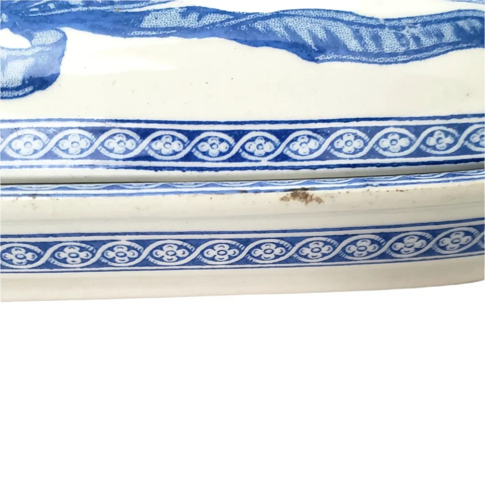 Antique Rectangular Vanity Dish Blue & White by Copeland England Registry Mark
