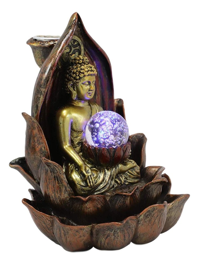 Ebros Meditating Buddha Amitabha Backflow Incense Burner W/ LED Globe Light