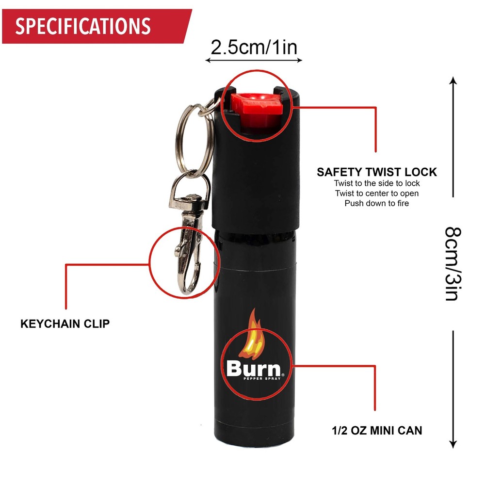 6 Pack BURN Pepper Spray - 1/2oz Self Defense Security Protection