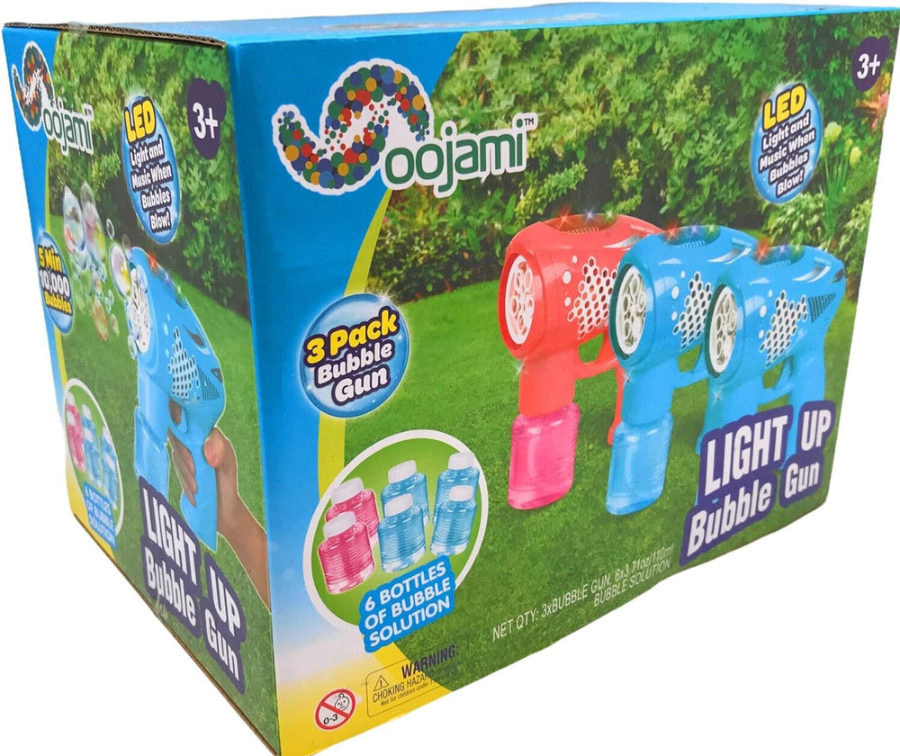 3 Bubble Guns Includes 6 Refill Solution with LED Lights and Music