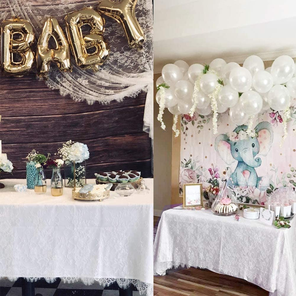 White Lace Tablecloth 60 × 120 Inch for Rustic Boho Wedding